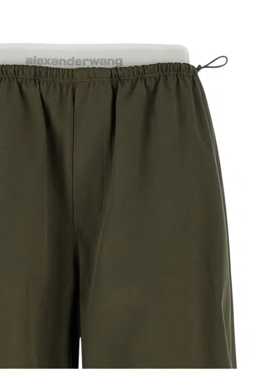Alexander Wang Double Layer Waist Trousers Pants Green In Brown