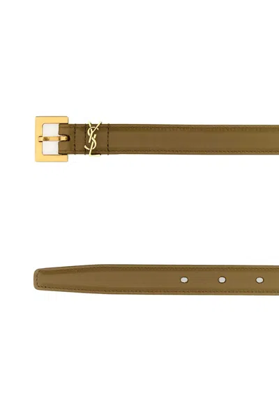 Saint Laurent Khaki Logo Buckle Belt In Green