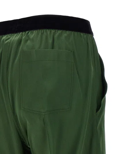 Tom Ford Green Pants With Elastic Waist With Logo Lettering In Silk Stretch Woman In Gray