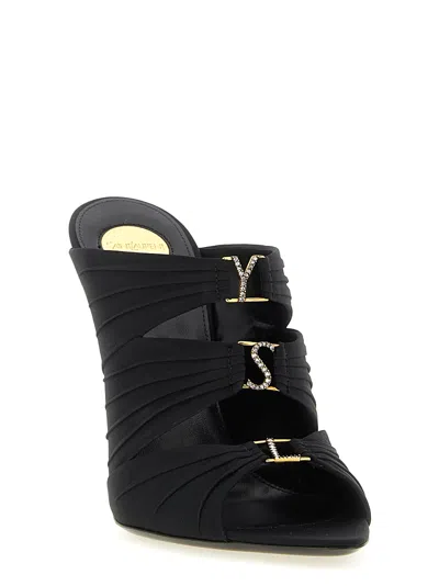 Saint Laurent Emilie Mules Open Toe Stiletto Heel In Black