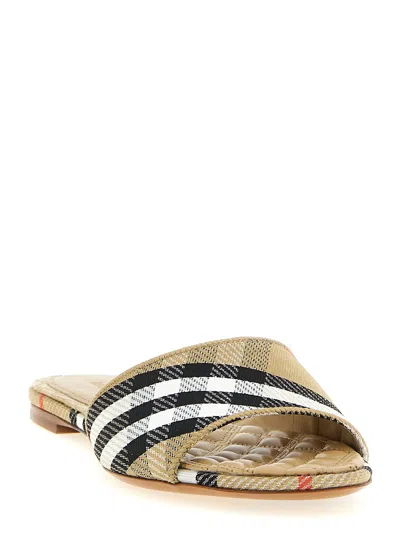Burberry Sloane Slides Check Pattern Flat Sole Open Toe In Neutral