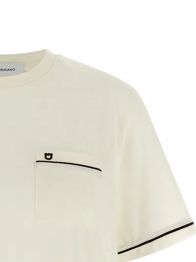Ferragamo Gancini Crew Neck T Shirt Pocket Trim In Neutral