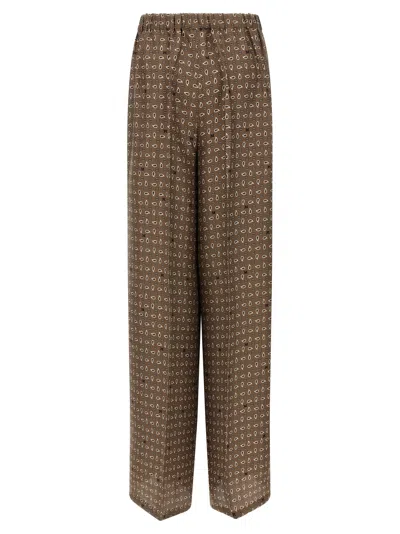 Max Mara Vischio Printed Silk Satin Wide-leg Pants In Brown