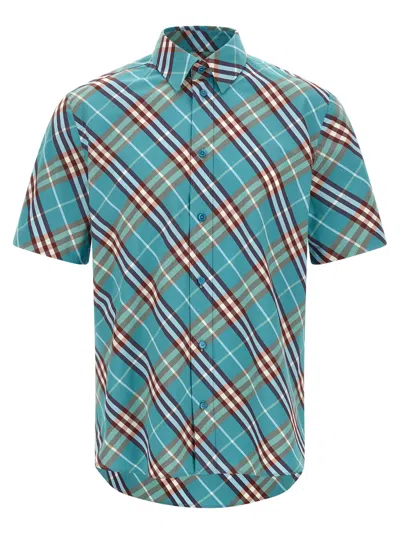 Burberry Short-sleeved Cotton Shirt T-shirt Light Blue In Blue
