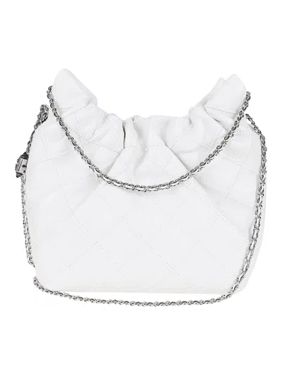 Tory Burch Mini Fleming Soft Distressed Drawstring Bag In White