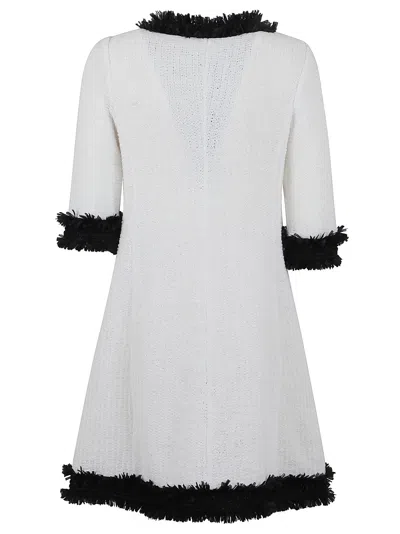 Charlott Textured White Cotton Jacket With Fringe Trim In White