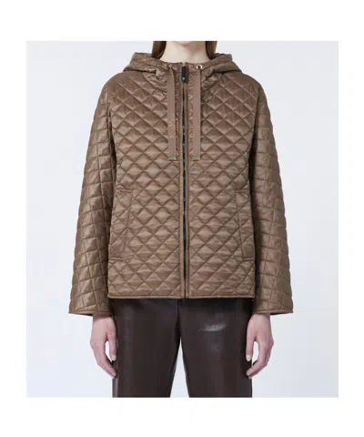 Max Mara Quilted Water-repellent Canvas Padded Jacket In Brown