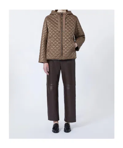 Max Mara Quilted Water-repellent Canvas Padded Jacket In Brown