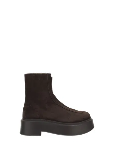The Row Platform Sole Round Toe Ankle Boots In Dark Brown