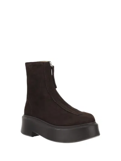 The Row Platform Sole Round Toe Ankle Boots In Dark Brown