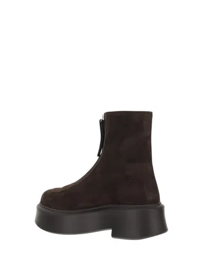 The Row Platform Sole Round Toe Ankle Boots In Dark Brown