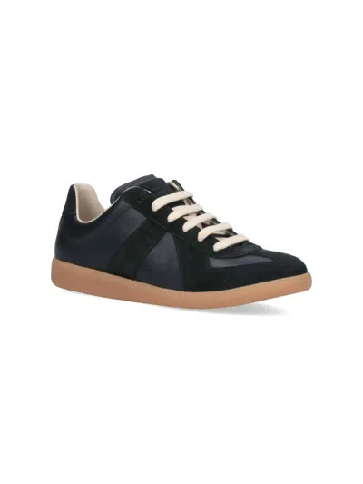 Maison Margiela Casual Low Top Sneakers With Suede Panels In Black
