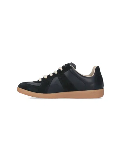 Maison Margiela Casual Low Top Sneakers With Suede Panels In Black