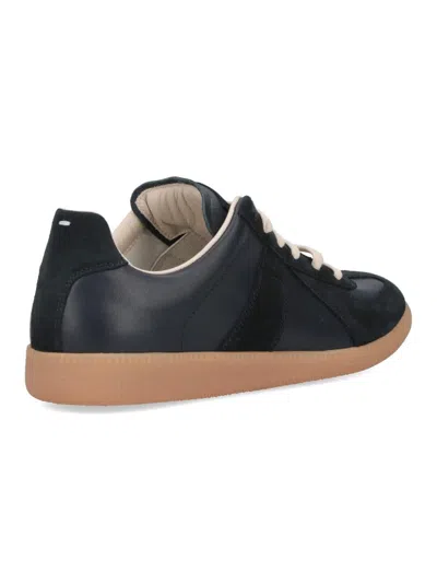 Maison Margiela Casual Low Top Sneakers With Suede Panels In Black