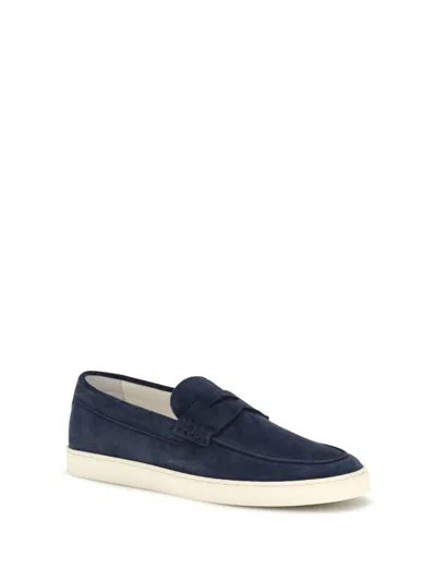 Brunello Cucinelli Navy Suede Loafers In Multi