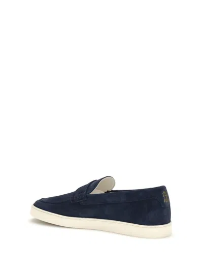 Brunello Cucinelli Navy Suede Loafers In Multi