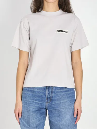 Balenciaga Womens Dirty White Logo-print Relaxed-fit Cotton T-shirt In White