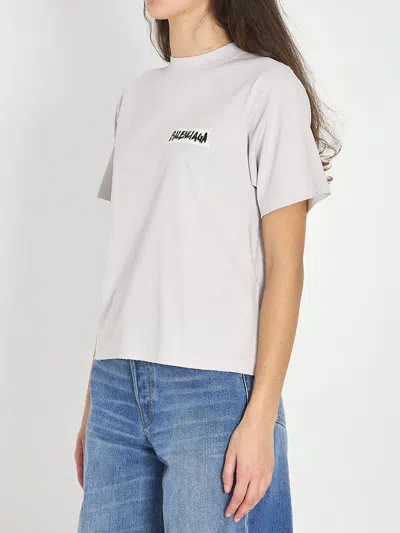 Balenciaga Womens Dirty White Logo-print Relaxed-fit Cotton T-shirt In White