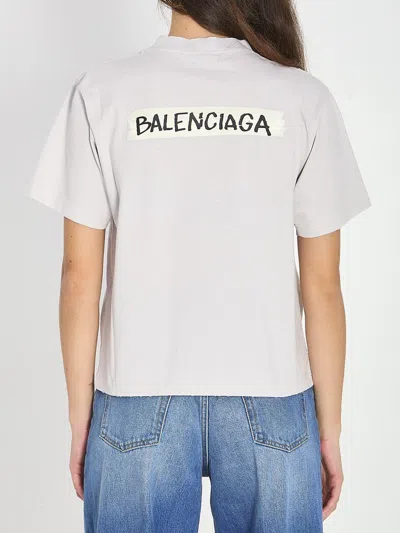 Balenciaga Womens Dirty White Logo-print Relaxed-fit Cotton T-shirt In White