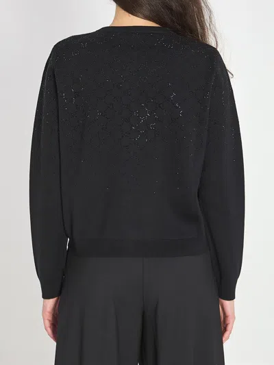 Gucci Women Wool And Viscose Cardigan With All-over Gg Logo In Black