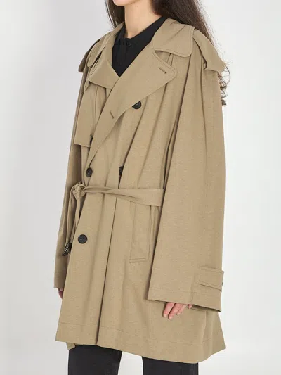 Balenciaga Short Cocoon Trench Cotton Twill Coat In Sand