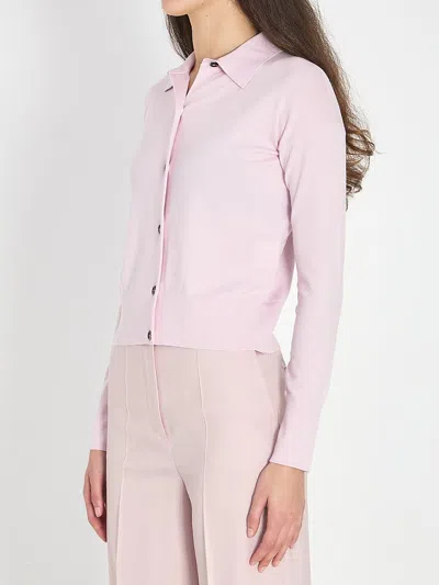 Max Mara Medeola Collared Cropped Knit Cardigan In Pink