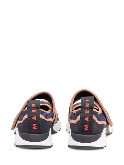 Marni Dark Blue And Black Mary Jane Running Polyamide Sneakers In Blue