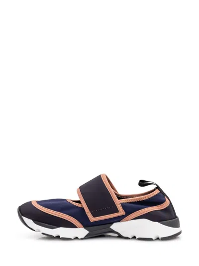 Marni Dark Blue And Black Mary Jane Running Polyamide Sneakers In Blue