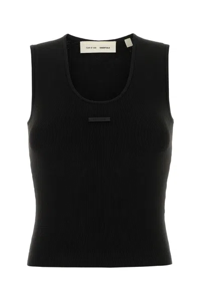 Fear Of God Essential Black Polyester Blend Tank Top In Black