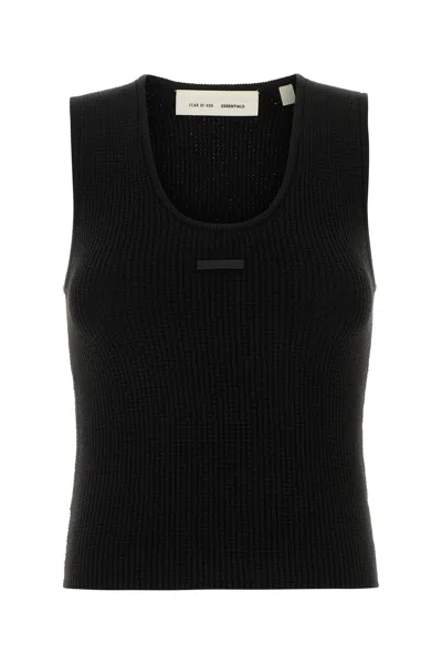 Fear Of God Essential Black Polyester Blend Tank Top In Black