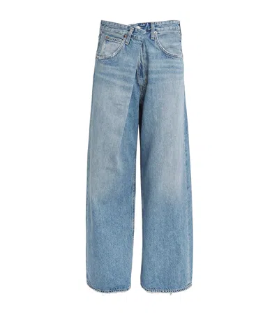 Agolde Wide-leg Light Blue Denim Jeans With Classic Five-pocket Design