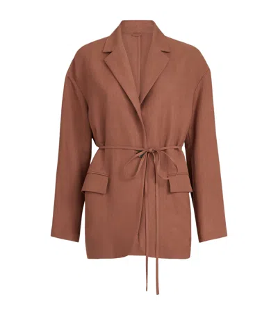 Brunello Cucinelli Women Fluid Viscose And Linen Twill Jacket With Jewellery In Brown