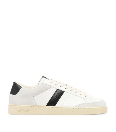 Tom Ford Panelled Suede And Grained Leather Sneakers In White