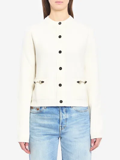 Gucci Women Wool And Cashmere Cardigan With Metal Horsebit In Animal Print