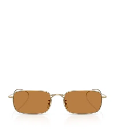 Oliver Peoples Womens Gold Ov1364st Rectangle-frame Metal Sunglasses In Brown