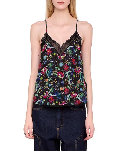 Zadig & Voltaire Womens Encre Christy Floral-print Woven Camisole In Black