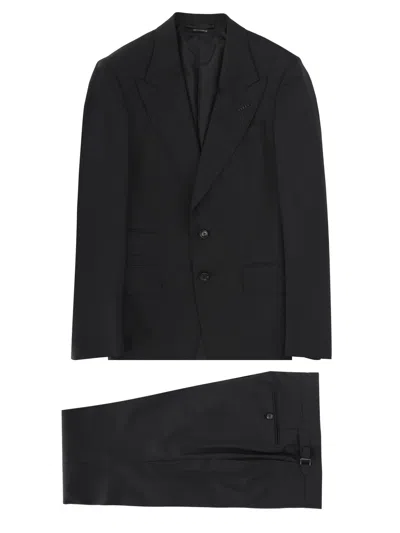 Tom Ford Shelton Overcheck Tailored Two Piece Suit In Black