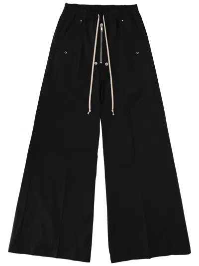Rick Owens Heizer Belas Wide-leg Cotton-blend Poplin Drawstring Cargo Trousers In Black