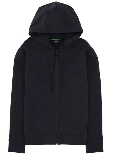 Hugo Boss Mens Dark Blue Branded Pouch-pocket Stretch-jersey Hoody Xl In Blue