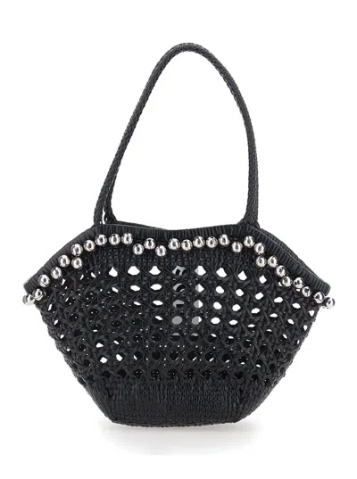 Osoi Lip Woven Bead-embellished Shoulder Bag In Black