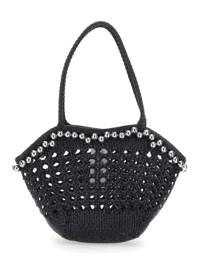Osoi Lip Woven Bead-embellished Shoulder Bag In Black
