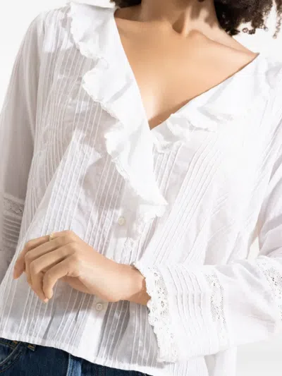 Doen Huguette Ruffled Pleated Lace-trimmed Organic Cotton Blouse In Gold