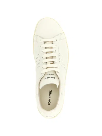 Tom Ford Perforated-logo Leather Sneakers In White
