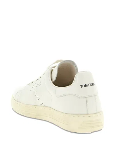 Tom Ford Perforated-logo Leather Sneakers In White