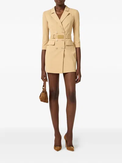Elisabetta Franchi Lapel Belted Mini Dress In Neutral