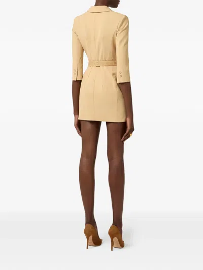 Elisabetta Franchi Lapel Belted Mini Dress In Neutral