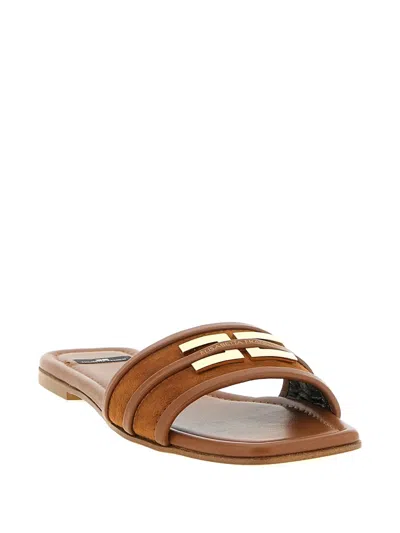 Elisabetta Franchi Logo Slides Sandals Brown In Brown