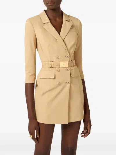 Elisabetta Franchi Lapel Belted Mini Dress In Neutral
