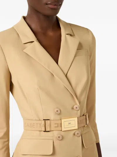 Elisabetta Franchi Lapel Belted Mini Dress In Neutral