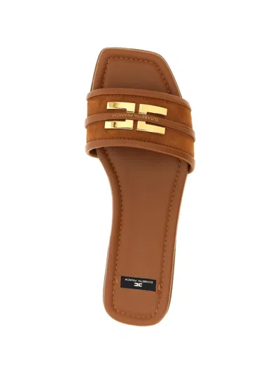 Elisabetta Franchi Logo Slides Sandals Brown In Brown